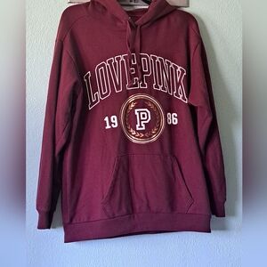 PINK Victoria's Secret Maroon Pullover Hoodie Medium with LOVE PINK Logo GUC